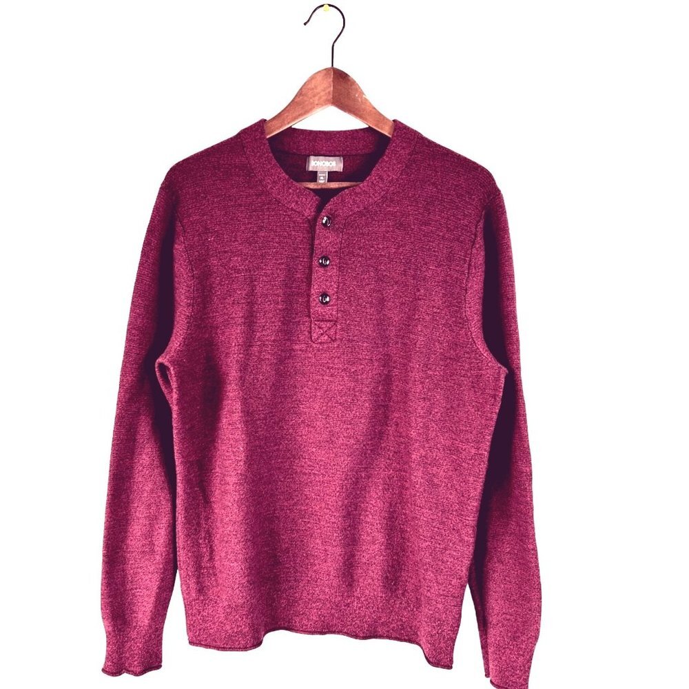Bonobos Men's Crewneck Henley Sweater in Beautiful Berry/ Burgundy